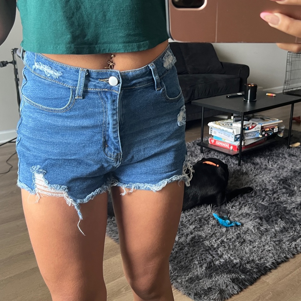 Distressed Blue Jean Shorts
